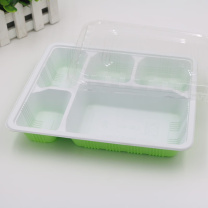 国产 一次性五格餐盒 绿白1000ML 