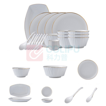 乐享 欧式琉璃金线23件套餐具 10074362168178 (白色)