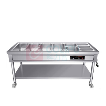 喜莱盛 保温售饭台 XLS-FT214GH 六格0.7mm厚不锈钢快餐保温台汤菜保温池工程款带餐盒