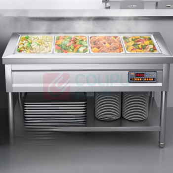 喜莱盛 保温售饭台 XLS-FT80 三格 6中盒【1150*670*800mm】 0.5mm厚度不锈钢数显温控防干烧