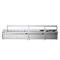 乐创 lecon 双通柜式售饭台 LC-GD-SFT01 5450×1100×800+500mm 面板1.2厚 侧板1.0厚 微电脑智能温控 底部带双通柜 汤桶+盒+玻璃罩带灯 含份数盒 304拉丝板【定制款】