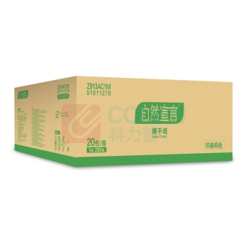 清风 自然宣言擦手纸 Z913AC1M 单层 225mm*212mm 200抽/包 20包/箱