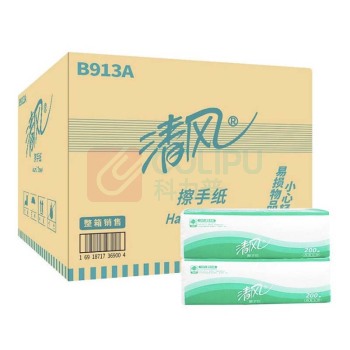 清风 柔韧细腻吸水不掉屑单层三折擦手纸 B913A 225*230mm/抽  200抽*20包/箱