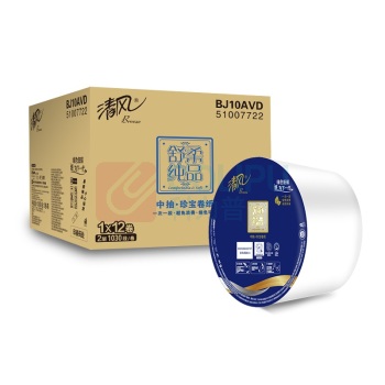 清风 珍宝中心抽大卷纸 BJ10AVD 双层 1030段/卷 12卷/箱 单卷直径:197mm,卷芯直径:60mm