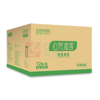 清风 自然宣言 大卷纸 ZJ04A5S2 四层 120mm*91mm 510g/卷 12卷/箱 单卷直径:200mm,卷芯直径:78mm