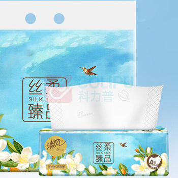 清风 抽纸190mmx154mm 臻品丝柔 4层90抽*8包【精致压花】