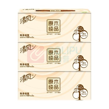 清风 原木纯品盒装面巾纸 B339A18 双层 210*198mm 180抽/盒 3盒/提 12提/箱