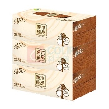 清风 原木纯品盒装面巾纸 B339A18 双层 210*198mm 180抽/盒 3盒/提 12提/箱