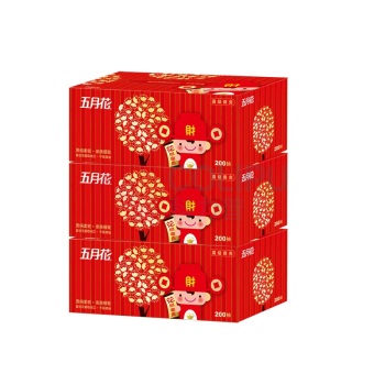 五月花 MAY FLOWER 盒装面巾纸 A19613S/A1961K1 双层 200抽/盒 3盒/提 12提/箱 (喜庆版,仅供华东华北华南)