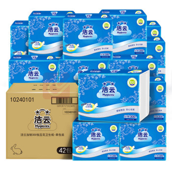洁云 Hygienix 加韧方包300张*42包 平板抽纸厕纸替代卷纸 擦手纸巾整箱 卫生纸