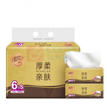 清风 原木金装厚柔亲肤软包抽取式面巾纸 BR60MH 四层 190mm*132mm/154mm*170mm 80抽/包 6包/提 8提/箱 新老包装随机发货
