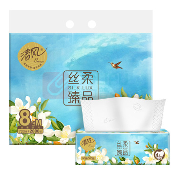 清风 丝柔臻品抽取式面巾纸 BR82MHC1/BR82MHC3 4层 90抽/包 8包/提 6提/箱 新老包装随机发货