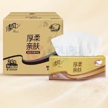 清风 厚柔金装软包抽取式面巾纸 BR10MH24 四层 170mm*154mm 80抽/包 24包/箱
