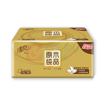 清风 原木金装 小规格软包抽取式面巾纸 BR43AOJ3/BR43AOJ4/BR43AOJ5 190*132mm三层 130抽/包 4包/提 6提/箱
