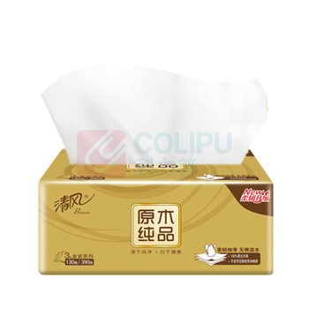 清风 原木金装 小规格软包抽取式面巾纸 BR43AOJ3/BR43AOJ4/BR43AOJ5 190*132mm三层 130抽/包 4包/提 6提/箱