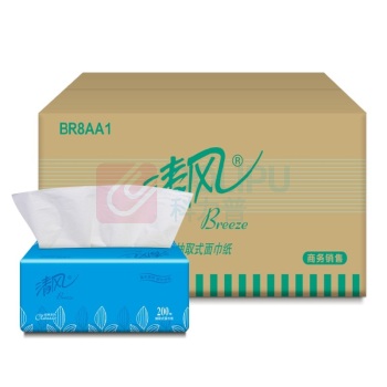 清风 袋装抽取式面巾纸 BR8AA/BR8AA1/BR8AA2 190*132mm双层 200抽/包 8包/提 8提/箱