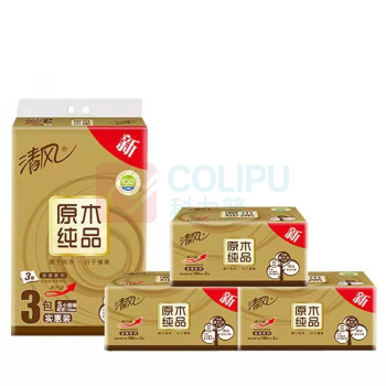 清风 Breeze 清风 抽纸 原木金装3层 0.55kg 3层*150抽*3包 206mm*160mm 