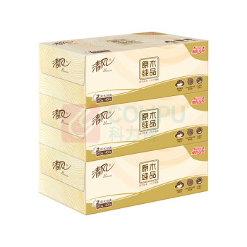 清风 原木纯品盒装面巾纸 B338C3N 2层200抽/盒 3盒/提  新老包装随机发货