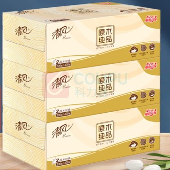 清风 原木纯品盒装面巾纸 B338C3N 2层200抽/盒 3盒/提  新老包装随机发货