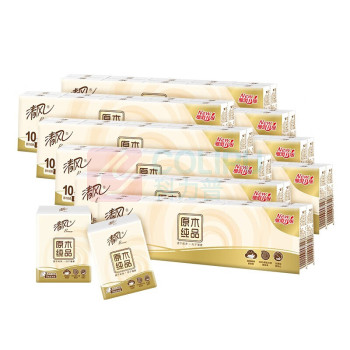 清风 抽纸 抽取式面巾手帕纸 原木纯品3层8张 90包 整箱 B60ACE 