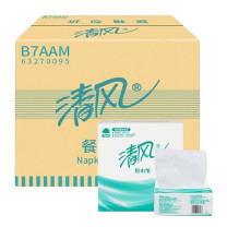 清风 柔韧商务餐巾纸 B7AAM 湿水不易破办公室客房专用抽取式面巾纸 100抽/包 96包/箱 
