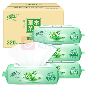 清风 草本御本草系列湿巾 BWB80YE1/BWB80YE 80片/包 4包/箱