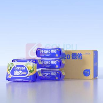 德佑 DEEYEO 卫生湿巾 70片*6包 白池花籽油(箱装)