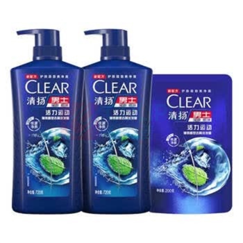 清扬 CLEAR 男士去屑洗发水 活力运动720gx2+ 200g或100g*2瓶随机