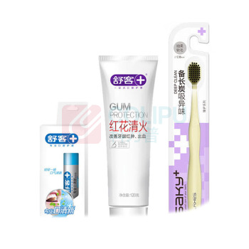 舒客 Saky 沁爽系列口腔护理套 ZHS-HH21 【舒客红花清火牙膏120克*1 舒客宽头密炭沁爽牙刷单支装*1 舒客商务型口腔清新喷雾18ml*1】