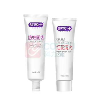 舒客 Saky 口腔清洁套装 SK0004  防蛀固齿140克(新旧款随机)+红花清火牙膏120克