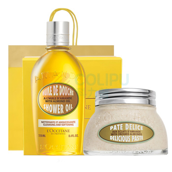 欧舒丹 L'OCCITANE 甜扁桃套装 磨砂膏200ml+沐浴油250ml 新老包装交替发货