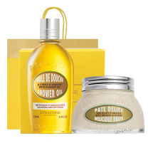 欧舒丹 L'OCCITANE 甜扁桃套装 磨砂膏200ml+沐浴油250ml 新老包装交替发货