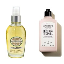 欧舒丹 L'OCCITANE 礼盒套装 美肤油身体乳 甜扁桃美肤油100ml+樱花润肤乳250ml 配礼盒礼袋