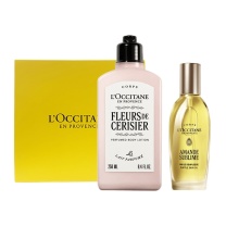 欧舒丹 L'OCCITANE 套装 甜扁桃美肤油100ml+樱花润肤乳250ml 新老包装交替发货