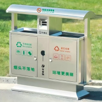 皇埔 不锈钢原色两分类垃圾桶 印制标语可定制 96*36*96