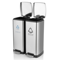 科力邦 Kelibang 不锈钢脚踏分类垃圾桶 KB1083 660mm*375mm*675mm 60L (本色) 双桶 可回收物+其他垃圾
