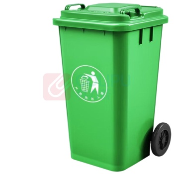舒蔻 户外带轮垃圾桶 100L (绿色) 圆形小人标