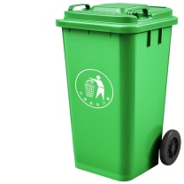 舒蔻 户外带轮垃圾桶 100L (绿色) 圆形小人标