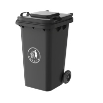 舒蔻 户外塑料垃圾桶 120L (黑灰色) 带盖带轮 小人标