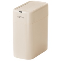 苏泊尔 SUPOR 感应双开塑料垃圾桶 TC-Z53 10L 27.5cm*15cm*32cm (奶油) 免铺袋 电池款
