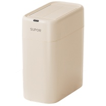 苏泊尔 SUPOR 感应双开塑料垃圾桶 TC-Z54 10L 27.5cm*15cm*32cm (奶油) 免铺袋 充电款