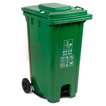 科力邦 Kelibang 分类环卫户外塑料垃圾桶 KB1066 240L 730*580*1070mm (绿色) 厨余垃圾(翻盖+带轮+脚踏)