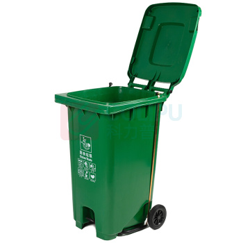 科力邦 Kelibang 分类环卫户外塑料垃圾桶 KB1066 550mm*470mm*950mm 120L (绿色) 厨余垃圾(翻盖+带轮+脚踏)