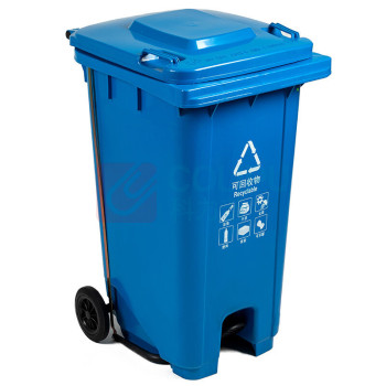 科力邦 Kelibang 分类环卫户外塑料垃圾桶 KB1067 550mm*470mm*950mm 120L (蓝色) 可回收物(翻盖+带轮+脚踏)