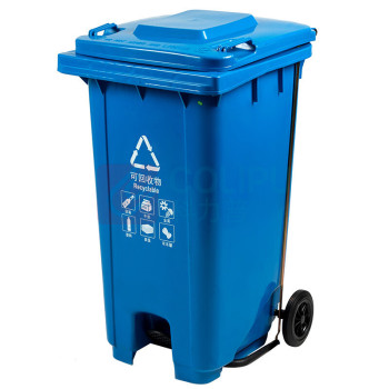 科力邦 Kelibang 分类环卫户外塑料垃圾桶 KB1067 550mm*470mm*950mm 120L (蓝色) 可回收物(翻盖+带轮+脚踏)