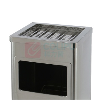 科力邦 Kelibang 方形立式不锈钢垃圾桶 KB1022 240mm*240mm*600mm (本色) 带烟灰缸