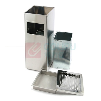 科力邦 Kelibang 方形立式不锈钢垃圾桶 KB1022 240mm*240mm*600mm (本色) 带烟灰缸