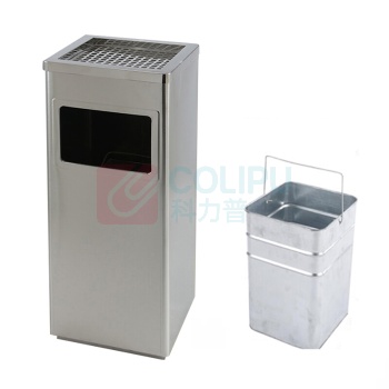 科力邦 Kelibang 方形立式不锈钢垃圾桶 KB1022 240mm*240mm*600mm (本色) 带烟灰缸