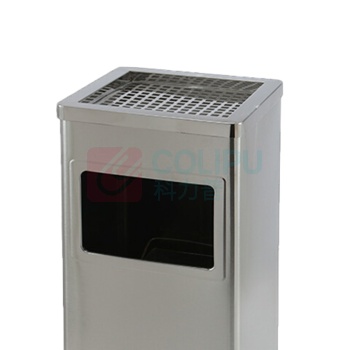 科力邦 Kelibang 方形立式不锈钢垃圾桶 KB1022 240mm*240mm*600mm (本色) 带烟灰缸