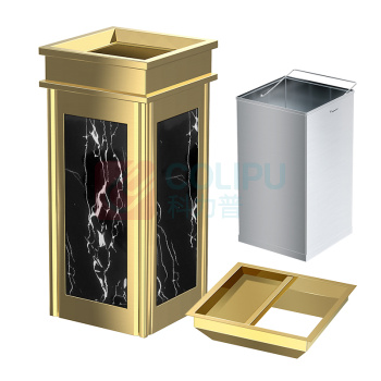 科力邦 Kelibang 方形大理石垃圾桶 KB1020 290mm*290mm*630mm 9L (钛金上开黑) 上开口带烟灰缸